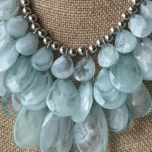 Smoky Light Blue Teardrop Statement Necklace - Picture 8 of 8